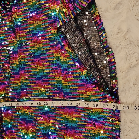 POL Rainbow sequin button down long sleeve shirt tunic top Sm.oversize fits to L - Picture 8 of 8